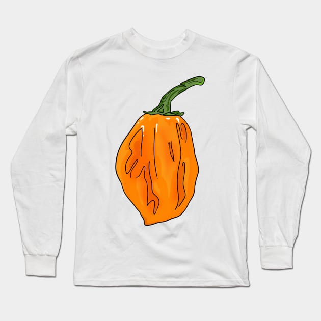Habanero Orange Chili Pepper Long Sleeve T-Shirt by MojoCoffeeTime